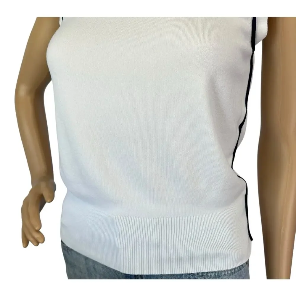 Zara Contrast Trim Sweater Tank Top White Black Knit Size S